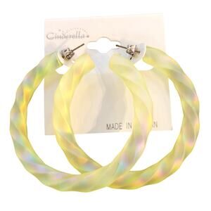 Yellow Hoop Earring 2" Retro Bold Iridescent Y2K Festival Pierced 80's Statement